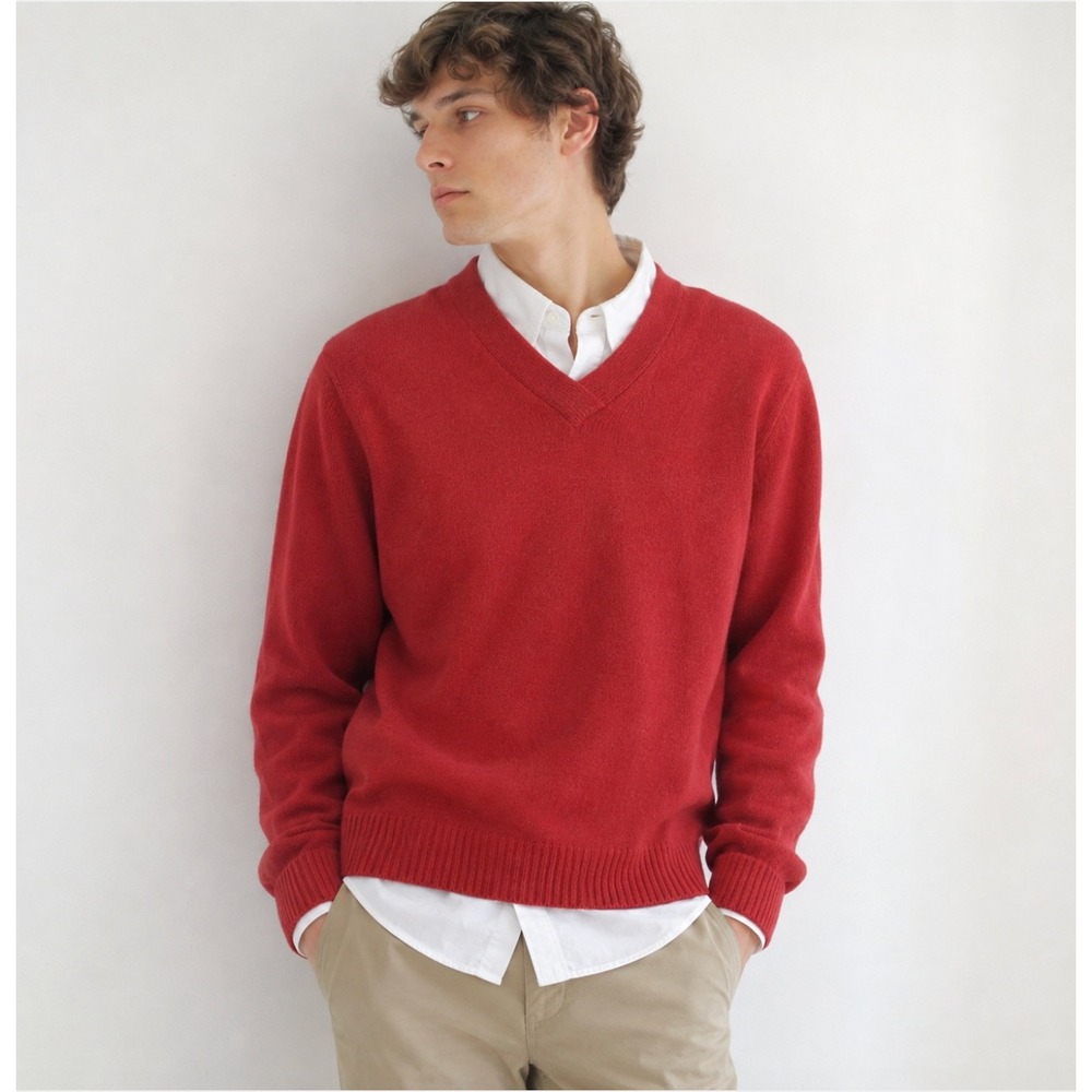 Vintage Gap Mens Red Lambswool Angora V-Neck Sweater L Holiday Preppy Minimal
